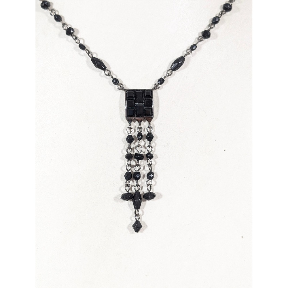 Black‎ Gray Acrylic Statement Necklace Geometric Drop Pendant 18.5"